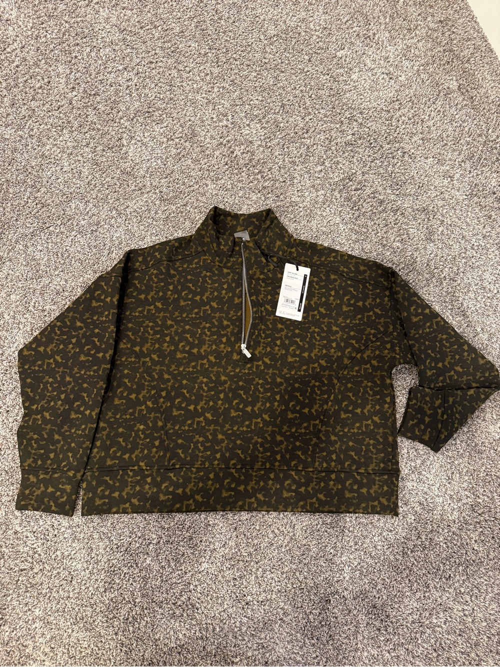 CALIA by Carrie Underwood Olive Green Patterned Half-Zip Sweatshirt